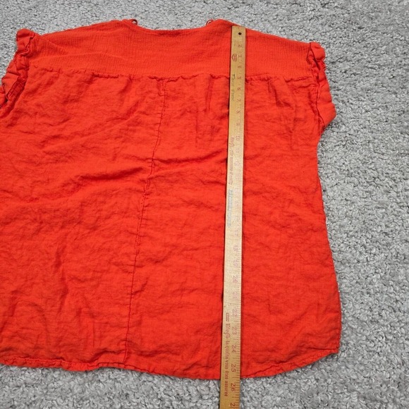 Saiph Top Womens 2X Orange Linen Short Sleeve Pullover Peasant Boho‎ Italy - Picture 9 of 10